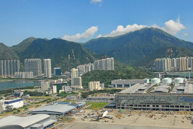 A view of the airport from  a plane